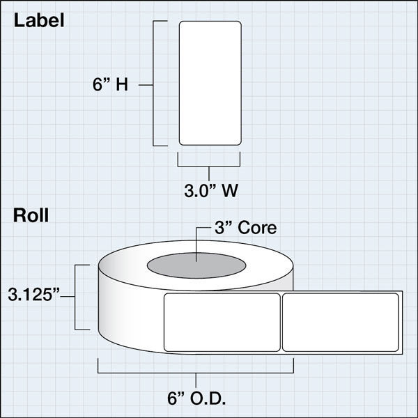 Primera LX3" High Gloss Paper Plus Labels (3" x 6") (3" Core) (450 Labels/Roll)