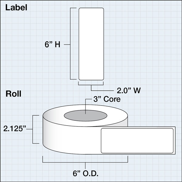 Primera LX3" High Gloss Paper Plus Labels (2" x 6") (3" Core) (425 Labels/Roll)