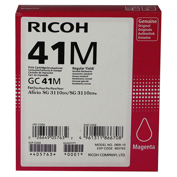 Ricoh Aficio SG 3100SNw, 3110DN, 3110DNw, 3110SFNw, 7100DN Magenta Ink Cartridge (2,200 Yield) (Type GC41M)