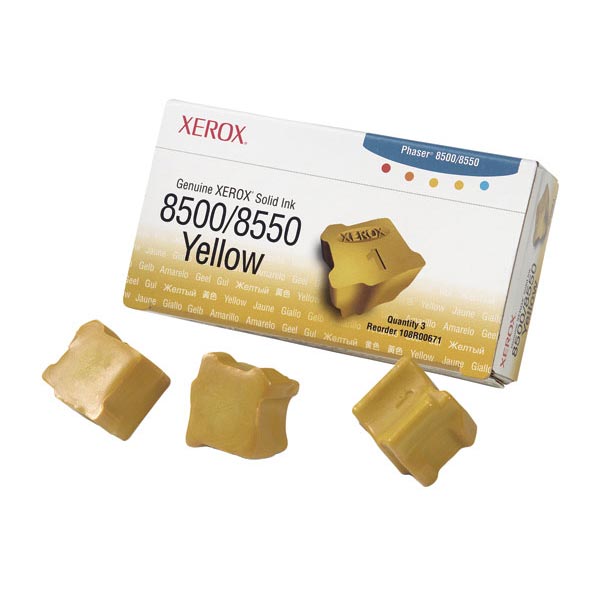 Xerox Phaser 8500, 8550 Yellow Solid Ink (3 Sticks/Box) (Total Box Yield 3,000)
