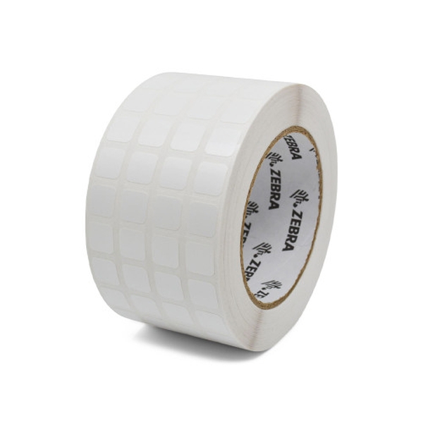 Zebra TT Label, Polyester (0.5" x 0.5") Z-Ultimate 2000T (4 Across) (3" Core) (10000/Stack) (4 Stacks/Ctn) (Value Coated) (Perforated) (8" Outer) (Permanent Acrylic Adhesive) (Pearl White Gloss)
