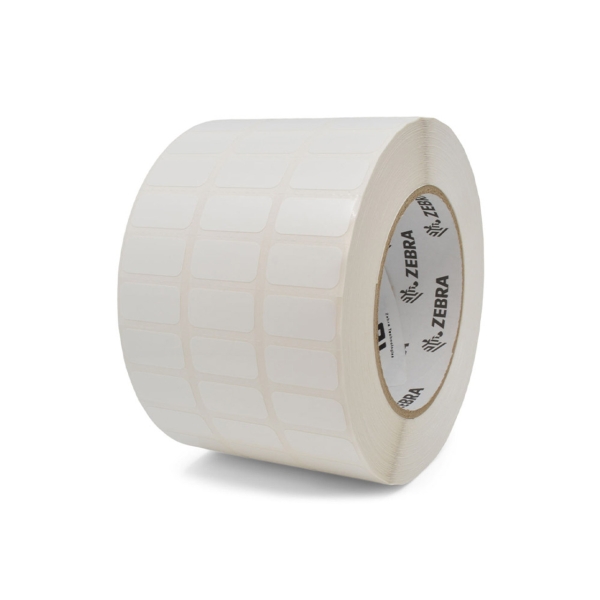 Zebra TT Label, Gloss Polyester (1" x 0.5") Z-Ultimate 2000T (3 Across) (3" Core) (10002/Roll) (1 Rolls/Ctn) (Perf) (8" Outer) (Value Coated) (High Perform PermAcrylic Adhesive) (Pearl White)