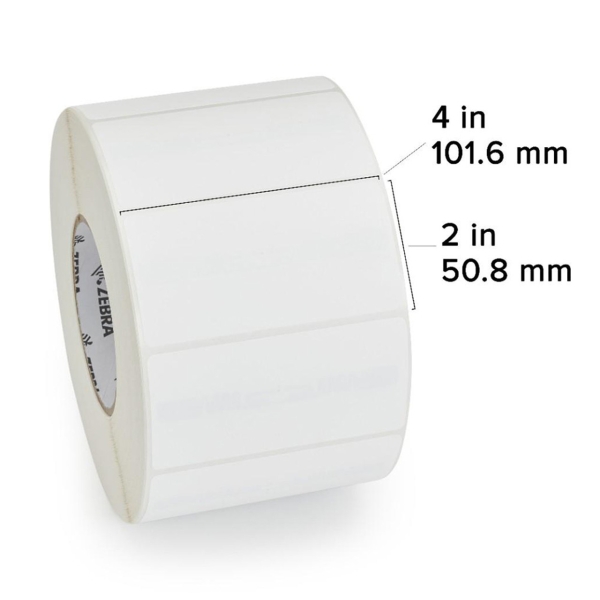 Zebra Thermal Transfer Label, Paper (4" x 2") Z-Perform 1500T (3" Core) (500/Roll) (2 Rolls/Ctn) (Coated) (Permanent Acrylic Adhesive) (RFID) (Plain)
