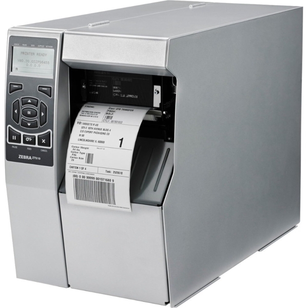 Zebra TT Printer ZT510; 4", 203 dpi, US Cord, Serial, USB, Gigabit Ethernet, Bluetooth LE, Tear, Mono, ZPL