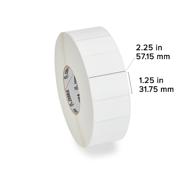Zebra Direct Thermal Label Paper (2.25" x 1.25") Z-Perform 2000D (3" Core) (4350/Roll) (8 Rolls/Ctn) (Non Coated Paper) (Perforated) (8" Outer) (All-Temp Permanent Adhesive) (Whtie)