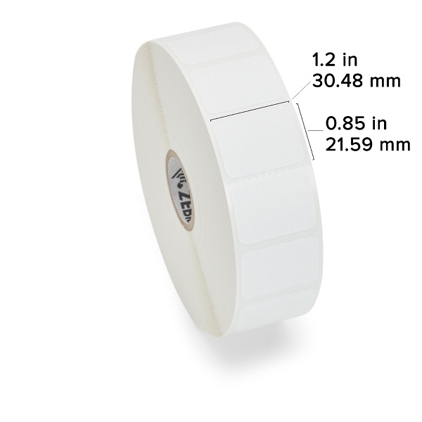Zebra Direct Thermal Label Paper (1.2" x 0.85") Z-Select 4000D (1" Core) (2710/Roll) (6 Rolls/Ctn) (Top Coated Paper) (Perforated) (5" Outer) (All-Temp Permanent Adhesive) (White)
