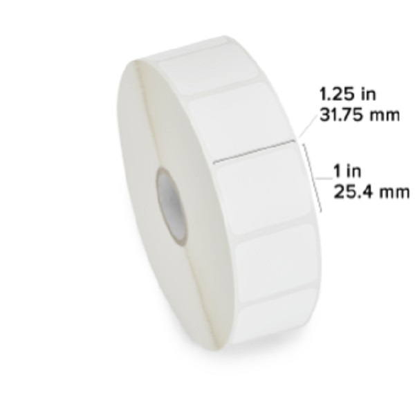 Zebra Direct Thermal Label Paper (1.25" x 1") Z-Select 4000D (1" Core) (2340/Roll) (6 Rolls/Ctn) (Top Coated Paper) (Perforated) (5" Outer) (All-Temp Permanent Adhesive) (White)