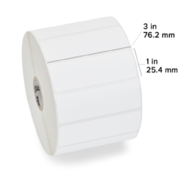 Zebra Direct Thermal Label Paper (3" x 1") Z-Select 4000D (1" Core) (2340/Roll) (6 Rolls/Ctn) (Top Coated Paper) (Perforated) (5" Outer) (All-Temp Permanent Adhesive) (White)
