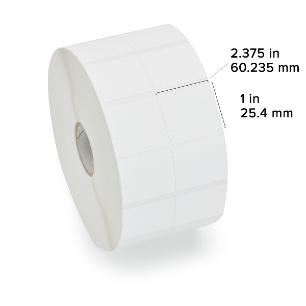 Zebra Direct Thermal Label Paper (2.375" x 1") Z-Select 4000D (1" Core) (2340/Roll) (6 Rolls/Ctn) (Top Coated Paper) (Perforated) (5" Outer) (All-Temp Permanent Adhesive) (White)