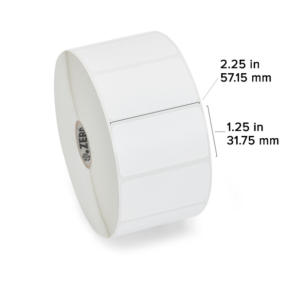 Zebra Direct Thermal Label Paper (2.25" x 1.25") (Center Slit Creating Two 1.125" x 1.25" Labels) Z-Select 4000D (1" Core) (1910/Roll) (6 Rolls/Ctn) (Perforated) (5" Outer) (Permanent Adhesive)