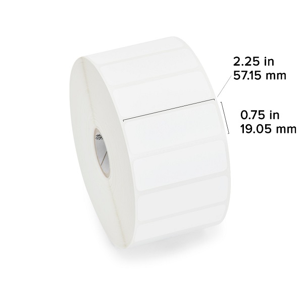 Zebra Direct Thermal Label Paper (2.25" x 0.75") (1" Core) Z-Select 4000D (3315/Roll) (12 Rolls/Ctn) (Top Coated Paper) (Perforated) (5" Outer) (All-Temp Permanent Adhesive) (White)