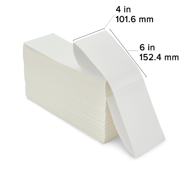 Zebra Direct Thermal Label Paper (4" x 6") Z-Perform 1000D (Fanfold) (2000/Stack) (2 Stacks/Ctn) (Non Coated Paper) (Perforated) (No Outer Diameter) (Permanent Acrylic Adhesive) (White)