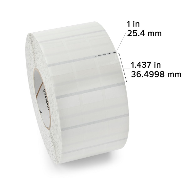 Zebra Thermal Transfer Label (Vinyl) (Clear) (1" x 1.437") 8000T (3" Core) (7500/Roll) (1 Roll/Ctn) (Perforated) (8" Outer) (Permanent Acrylic Adhesive)