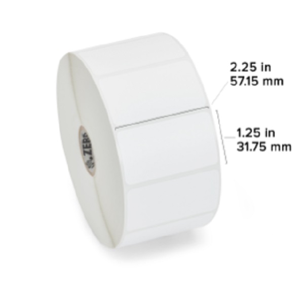 Zebra Direct Thermal Label Paper (2.25" x 1.25") Z-Perform 2000D (1" Core) (2100/Roll) (12 Rolls/Ctn) (Top Coated Paper) (Perf) (5" Outer) (All-Temp Permanent Adhesive) (White)