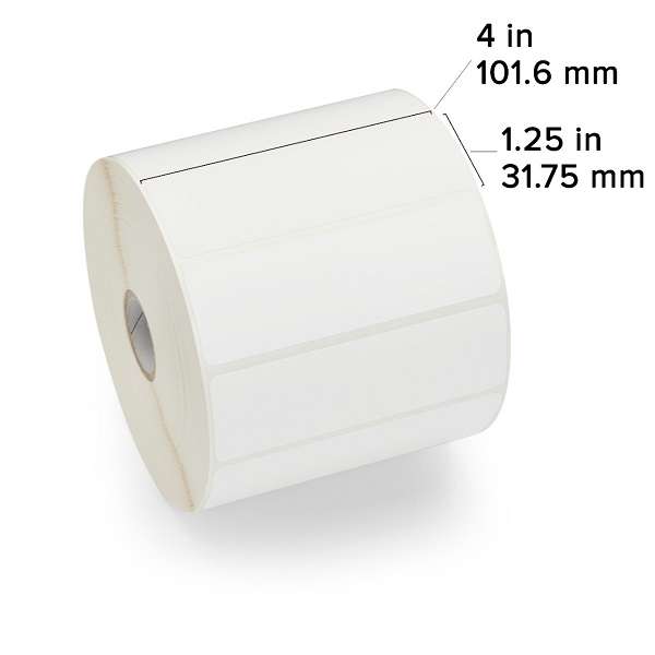 Zebra DT Label Paper (4" x 1.25") 8000D Lab (1" Core) (1911/Roll) (6 Rolls/Ctn) (Coated) (Perforated) (5" Outer) (High -Tack Permanent Acrylic Adhesive) (White)