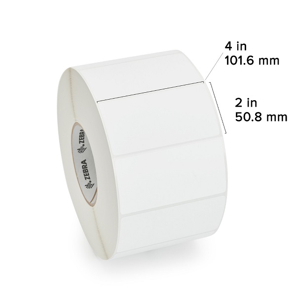 Zebra TT Label (Kimdura Matte Polypropylene) (4" x 2") PolyPro 4000T (2 Across) (3" Core) (1000/Roll) (1 Rolls/Ctn) (Perforated) (8" Outer) (High Perforamance Coated) (Removable Adhesive) (White)
