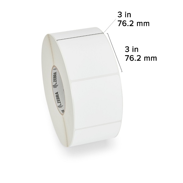 Zebra TT Label (Polyester) (3" x 3") Z-Ultimate 4000T (3" Core) (1000/Roll) (1 Roll/Ctn) (Perf) (8" Outer) (High Performance Coated) (High-Tack Perm Acrylic Adhesive) (White Gloss)