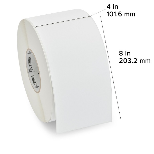 Zebra Direct Thermal Label Paper (4" x 8") Z-Perform 1000D (3" Core) (750/Roll) (4 Rolls/Ctn) (Non Coated Paper) (Perforated) (8" Outer) (Permanent Acrylic Adhesive) (White)