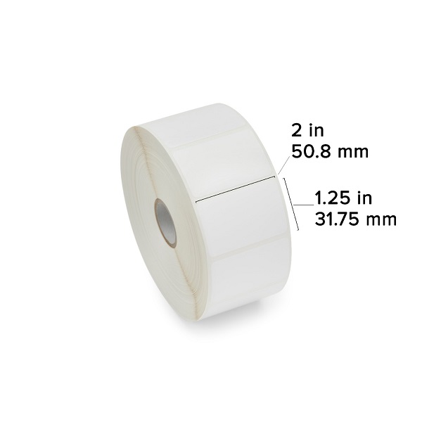 Zebra Direct Thermal Label Paper (2" x 1.25") 8000D Lab (1" Core) (1000/Roll) (6 Rolls/Ctn) (Top Coated Paper) (Perforated) (5" Outer) (Permanent Acrylic Adhesive) (White)