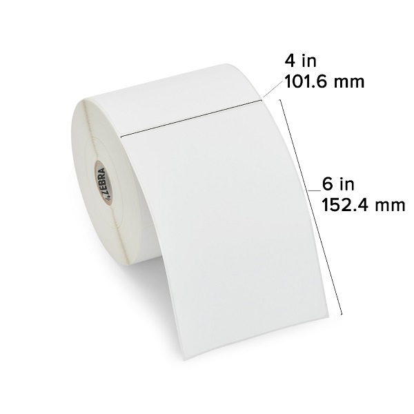 Zebra Direct Thermal Label Paper (4" x 6") Z-Perform 1000D (1" Core) (430/Roll) (6 Rolls/Ctn) (Non Coated Paper) (Perforated) (5" Outer) (Permanent Acrylic Adhesive) (White)