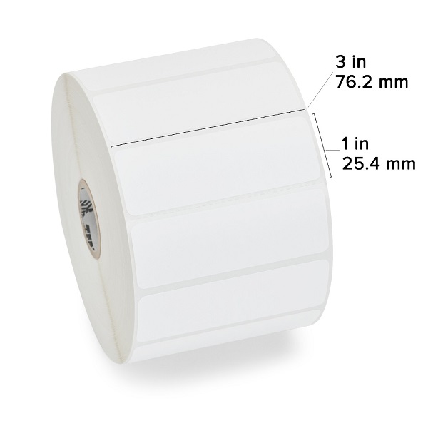 Zebra Thermal Transfer Label (Polypropylene) (3" x 1") PolyPro 3000T (1" Core) (2100/Roll) (8 Rolls/Ctn) (Perforated) (5" Outer) (Permanent Acrylic Adhesive) (White)