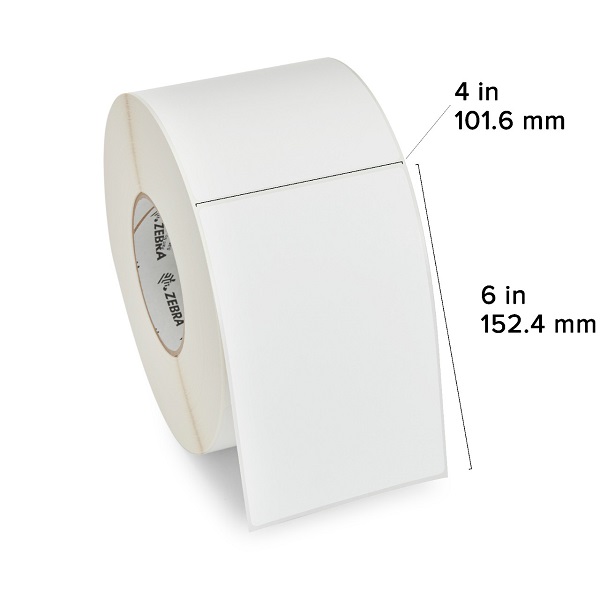 Zebra Thermal Transfer Label, Paper (4" x 6") Z-Select 4000T (3" Core) (950/Roll) (4 Rolls/Ctn) (Top Coated Paper) (Not Perforated) (8" Outer) (Permanent Acrylic Adhesive) (White)