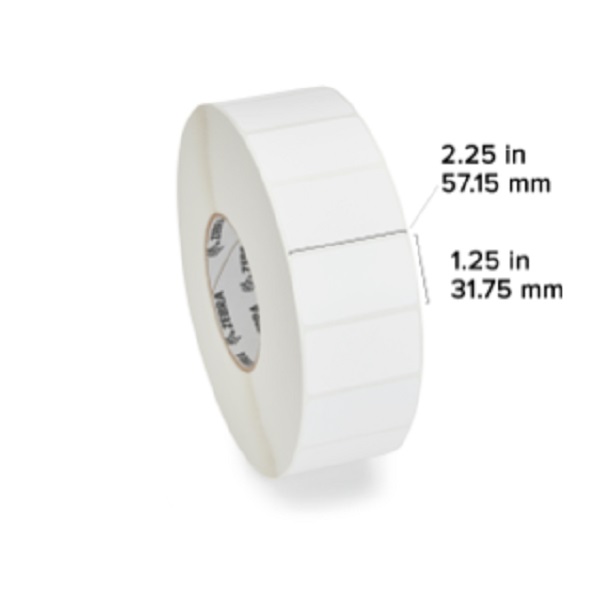 Zebra Direct Thermal Label Paper (2.25" x 1.25") Z-Select 4000D (1" Core) (260/Roll) (12 Rolls/Ctn) (Top Coated Paper) (Perforated) (2.0" Outer) (All-Temp Permanent Adhesive) (White)