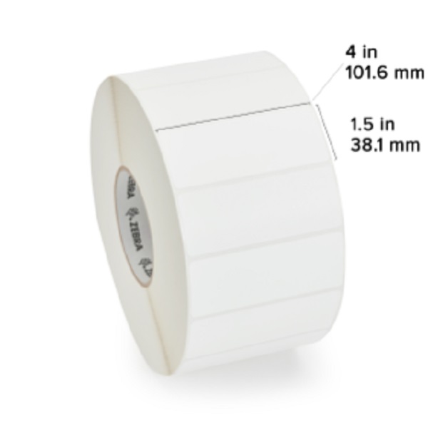 Zebra Thermal Transfer Label Paper (4" x 1.5") Z-Select 4000T (3" Core) (4225/Roll) (4 Rolls/Ctn) (Top Coated Paper) (Perforated) (8" Outer) (Permanent Acrylic Adhesive) (White)