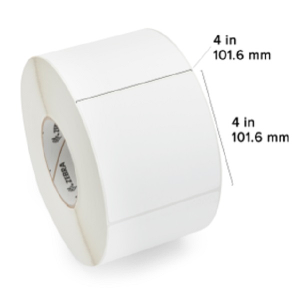 Zebra Thermal Transfer Label Paper (4" x 4") Z-Select 4000T (3" Core) (1696/Roll) (4 Rolls/Ctn) (Top Coated Paper) (Perforated) (8" Outer) (Permanent Acrylic Adhesive) (White)
