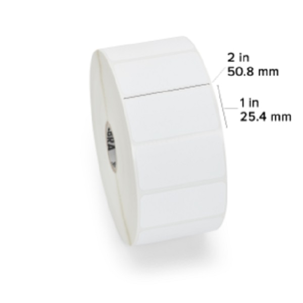 Zebra Thermal Transfer Label Paper (2" x 1") Z-Select 4000T (1" Core) (2260/Roll) (8 Rolls/Ctn) (Top Coated Paper) (Perforated) (5" Outer) (Permanent Acrylic Adhesive) (White)