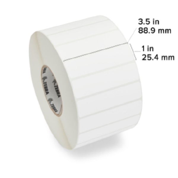 Zebra DT Label Paper (3.5" x 1") Z-Select 4000D (3" Core) (5760/Roll) (6 Rolls/Ctn) (High Performance Coated) (Perforated) (8" Outer) (All-Temp Permanent Acrylic Adhesive) (White)